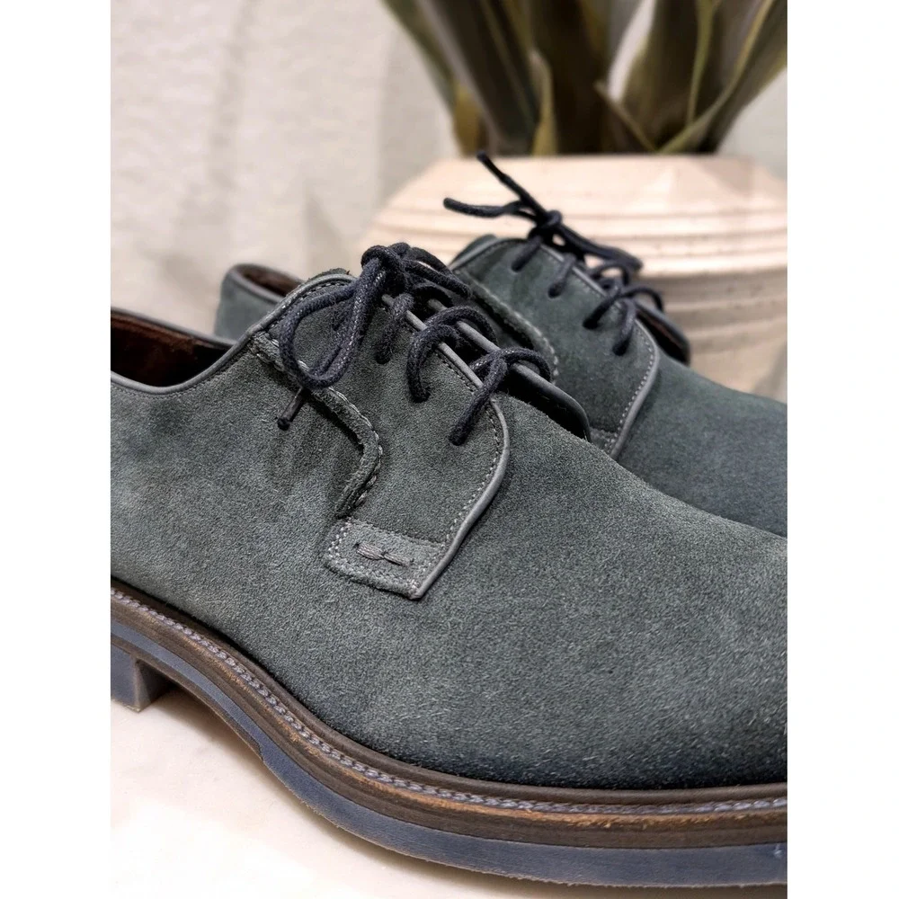 Bergdorf Goodman Men's Lace Up Blue Suede‎ Derby Shoes Classic